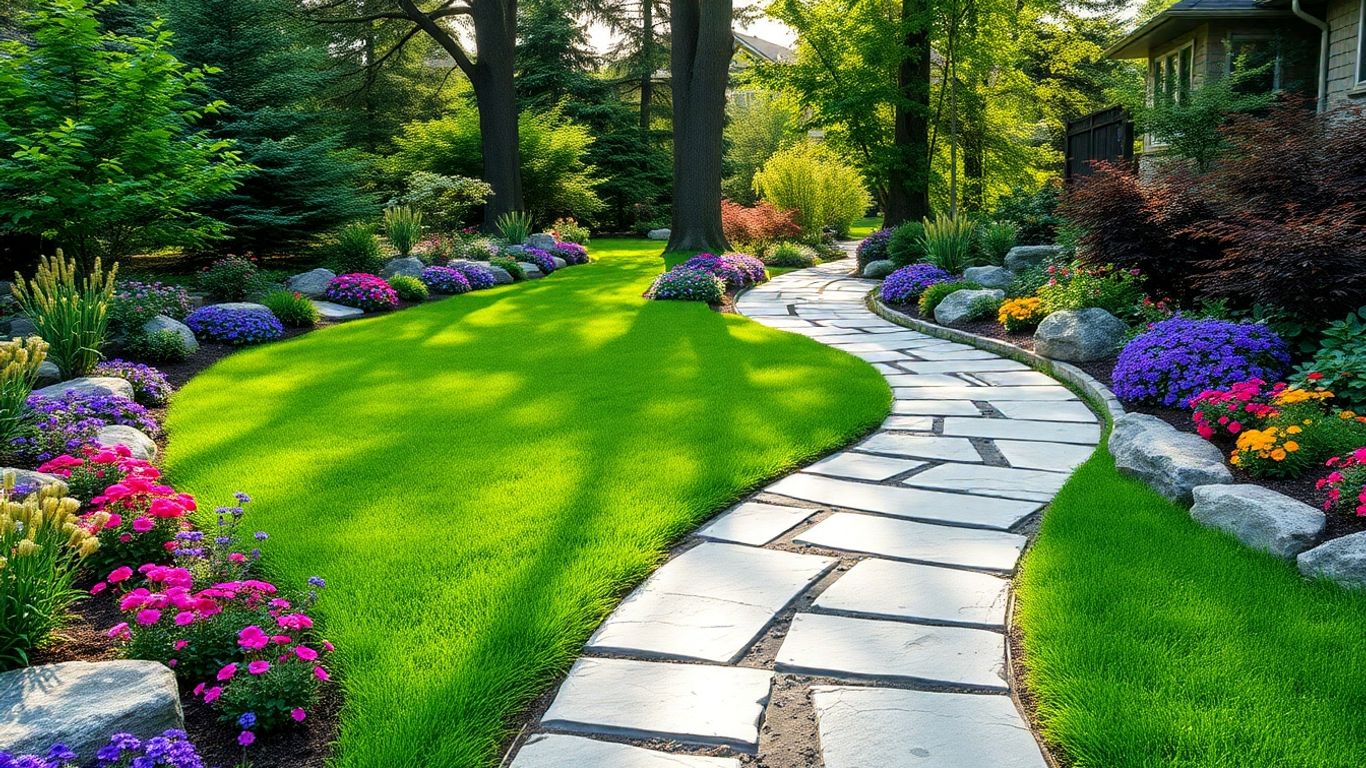 Residential stone pathway in Ottawa yard, adding style and functionality Residential stone pathway in Ottawa yard, adding style and functionality