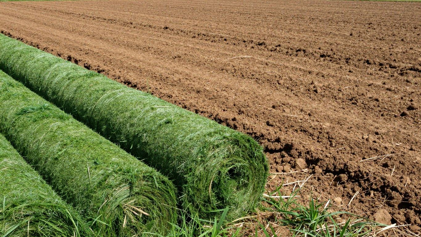 Lawn seed vs sod comparison showing newly seeded lawn area beside freshly installed sod