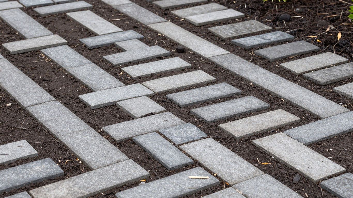 Residential backyard in Ottawa showing landscaped garden beds, trees, and patio space