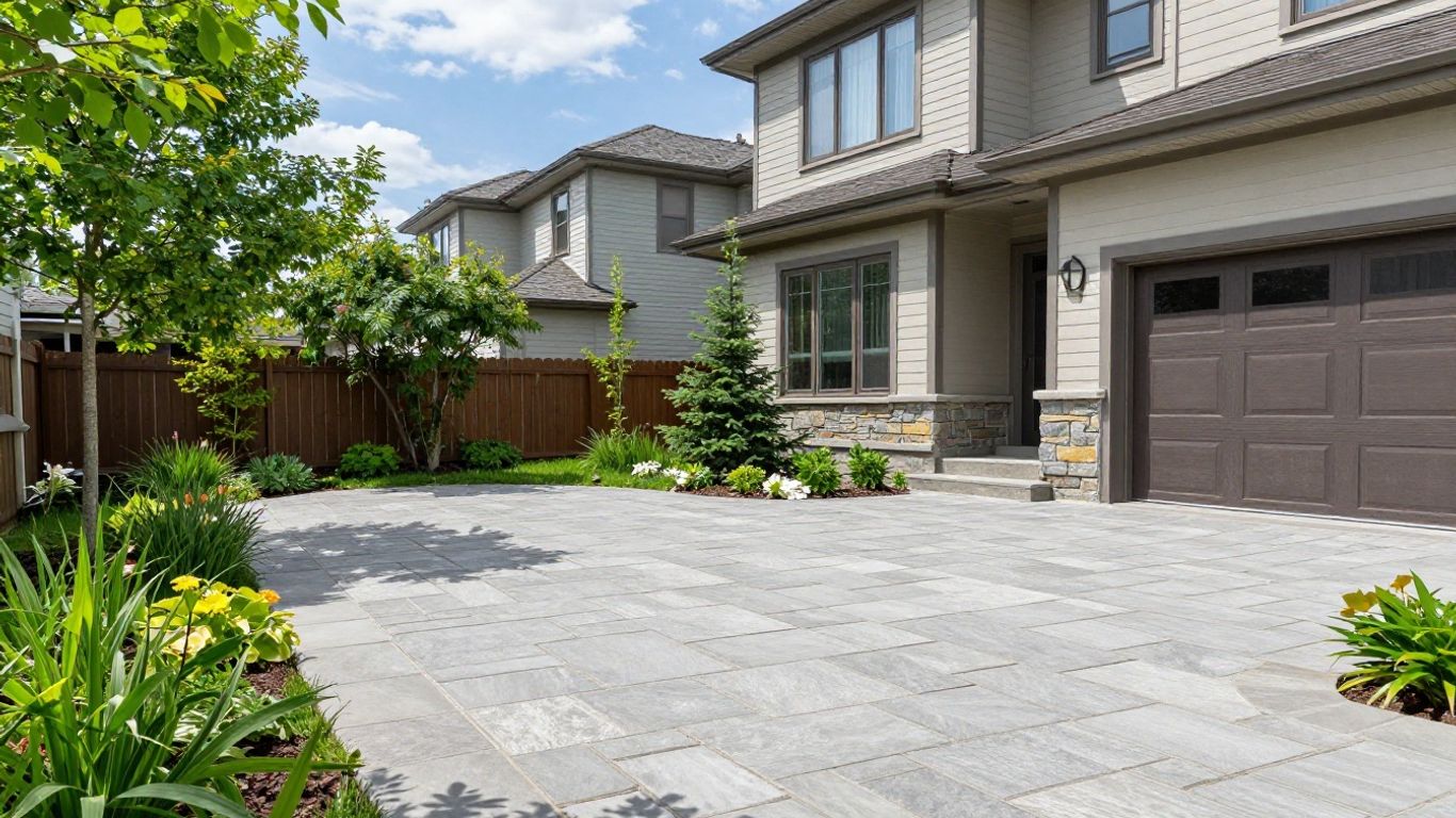 Finished interlock patio installation with soldier course border in an Ottawa backyard